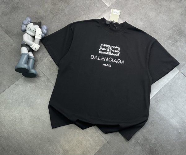 Best Selling Balenciaga Short Sleeves Black Rhinestone Style
