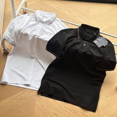 Premium Prada Short-Sleeved Black Cotton Embroidered Collection