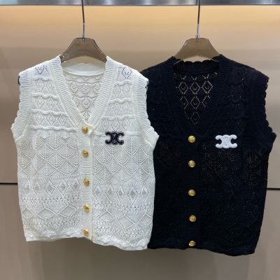 Premium Quality Celine Vest White Knit Embroidered Collection