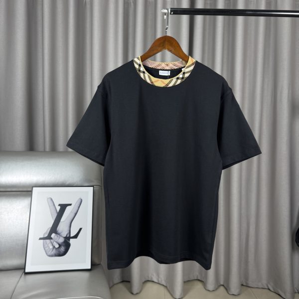 Luxury Burberry Short Sleeves Black Cotton Solid Luxury