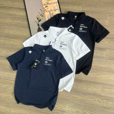 Luxury Descente Short-Sleeved T-Shirts Navy Silk Casual Luxury