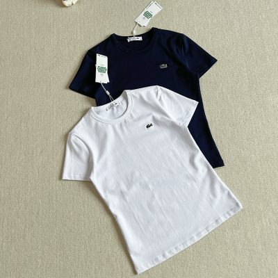Premium Quality Lacoste Short Sleeves White Cotton Solid Luxury