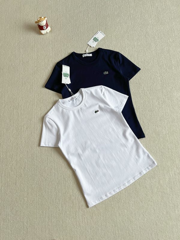 Premium Quality Lacoste Short Sleeves White Cotton Solid Luxury