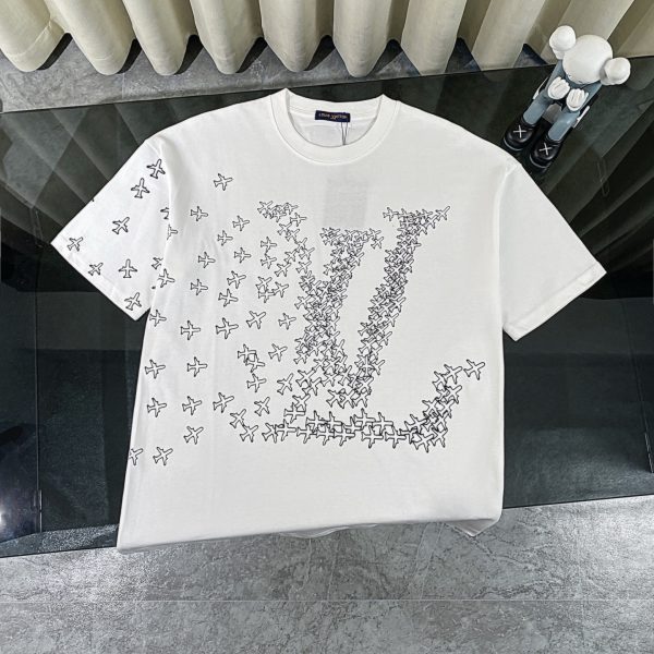 Best Selling Louis Vuitton Short-Sleeved Shirt Black Cotton Logo Style