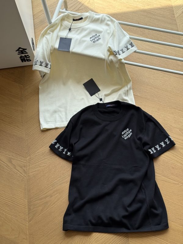 Premium Louis Vuitton Short Sleeves Black Knit Jacquard Luxury