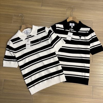 Luxury Ami Short-Sleeved Black Silk Classic Style