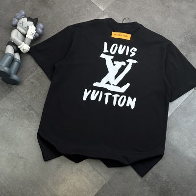 High Quality Louis Vuitton Short Sleeves Black Cotton Print Luxury