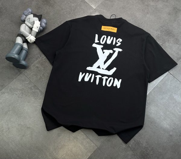 High Quality Louis Vuitton Short Sleeves Black Cotton Print Luxury