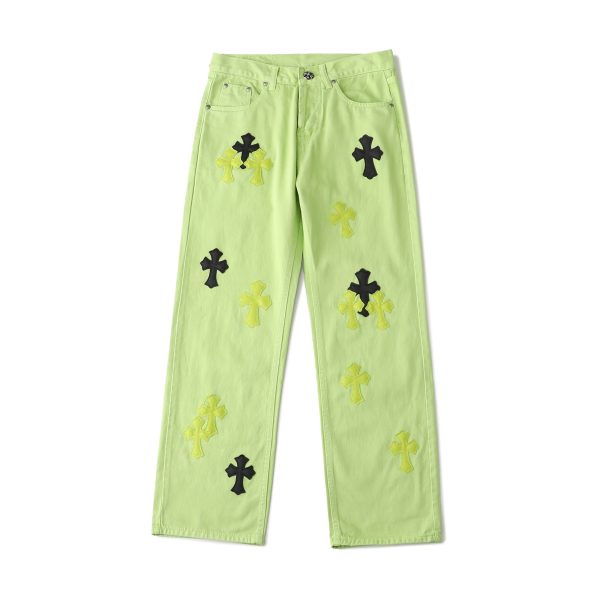 Luxury Chrome Hearts Jeans Green Washed Style