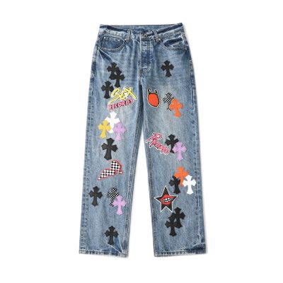 Premium Chrome Hearts Jeans Blue Denim Distressed Collection