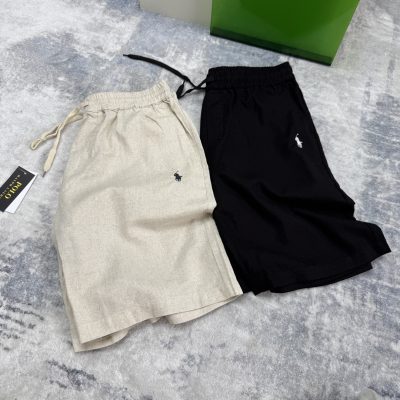 Luxury Ralph Lauren Shorts Black Linen Embroidery Luxury