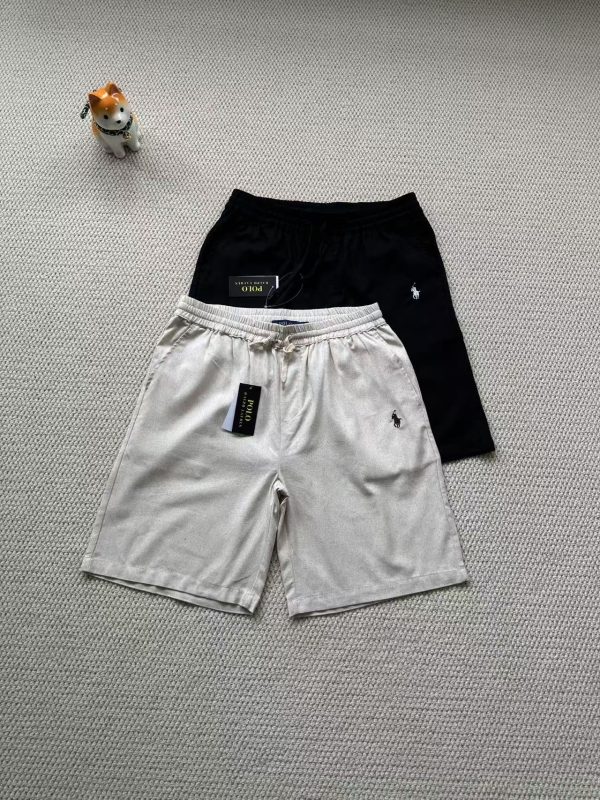 High Quality Ralph Lauren Shorts Black Linen Embroidery Style