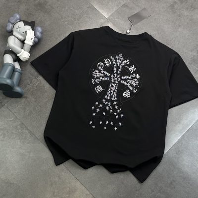 Luxury Chrome Hearts Short Sleeves Black Cotton Embroidered Luxury