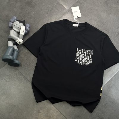 Luxury Dior Short Sleeves Black Cotton Patchwork Style