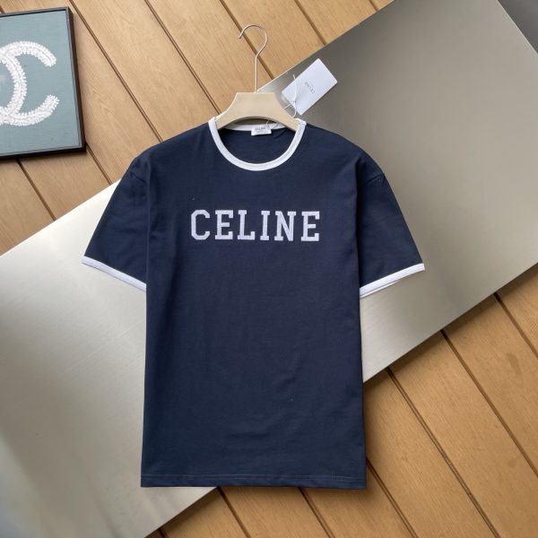 High Quality Celine Short Sleeves Navy Embroidered Collection