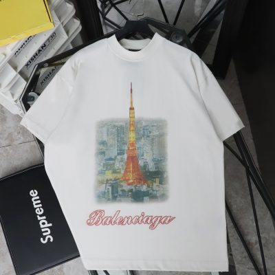 High Quality Balenciaga Short Sleeves White Print Luxury