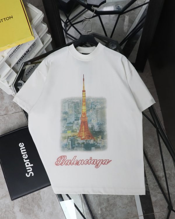 High Quality Balenciaga Short Sleeves White Print Luxury