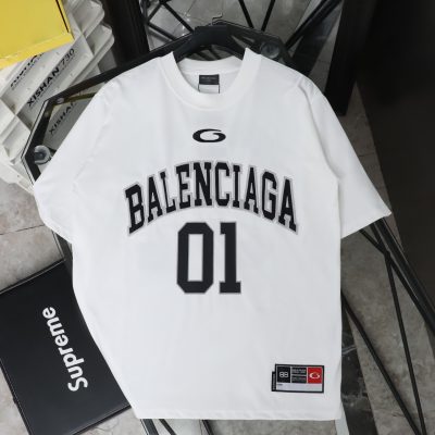 Premium Balenciaga Short Sleeves Black Jersey Embroidery Style