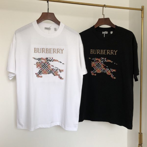 High Quality Burberry Short Sleeves Black Embroidered Style