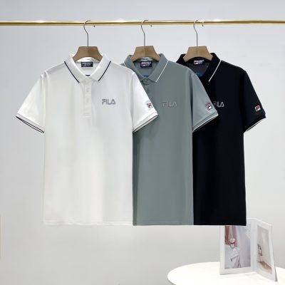 Premium Quality Fila Short-Sleeved Shirts Black Silk Casual Collection