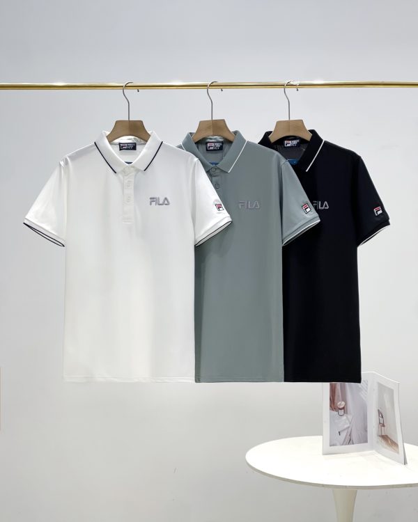 Premium Quality Fila Short-Sleeved Shirts Black Silk Casual Collection