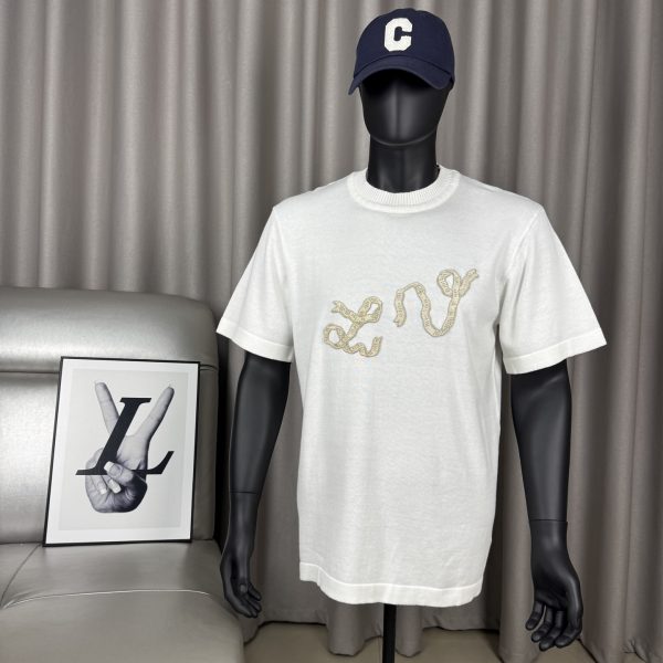 Best Selling Louis Vuitton Short-Sleeved T-Shirts White Cotton Plaid Style