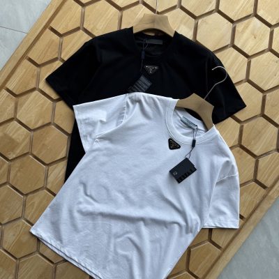 Premium Prada Short Sleeves Black Cotton Logo Luxury