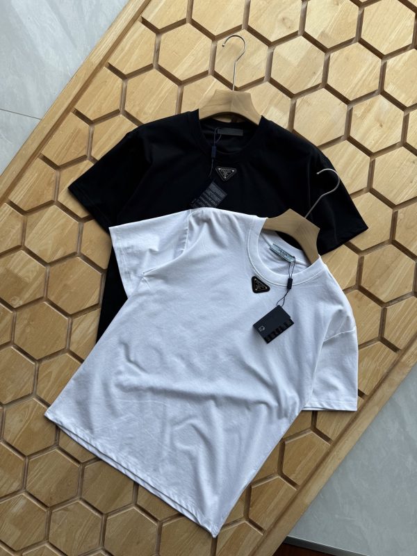 Premium Prada Short Sleeves Black Cotton Logo Luxury