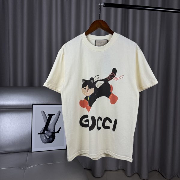 High Quality Gucci Short Sleeves Black Cotton Logo Luxury