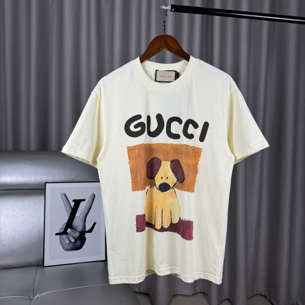 Luxury Gucci Short Sleeves Yellow Cotton Print Style