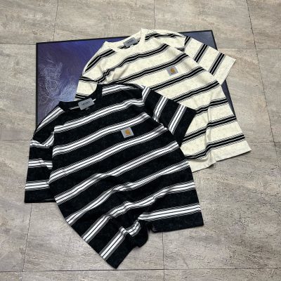 Premium Quality Carhartt Short Sleeves Beige Cotton Striped Style