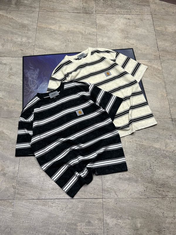 Premium Quality Carhartt Short Sleeves Beige Cotton Striped Style
