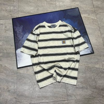 Premium Carhartt Short Sleeves Beige Cotton Striped Style