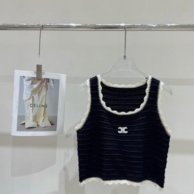 Luxury Celine Vest Black Knit Embroidered Collection