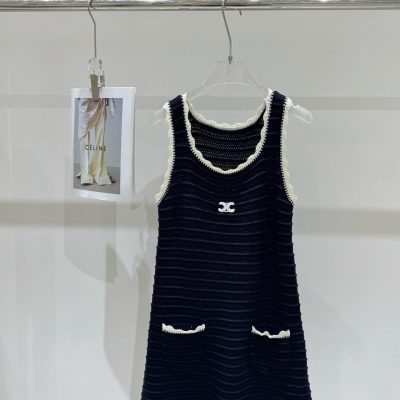 Premium Quality Celine Vest Black Knit Embroidered Style