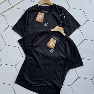 High Quality Loewe Short-Sleeved Sportswear Black Logo Style