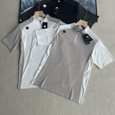 High Quality Descente Short Sleeves Black Silk Casual Style