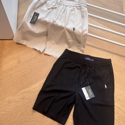 Luxury Ralph Lauren Shorts Black Linen Logo Luxury
