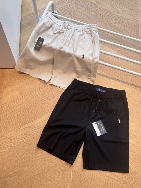 Luxury Ralph Lauren Shorts Black Linen Logo Luxury