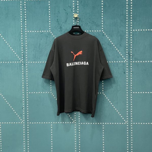High Quality Balenciaga Short Sleeves Black Cotton Print Luxury