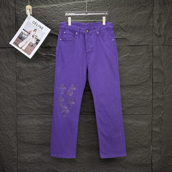 Luxury Chrome Hearts Jeans Purple Leather Washed Collection