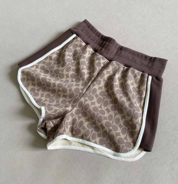 Luxury Coach Shorts Brown Cotton Graphic Collection