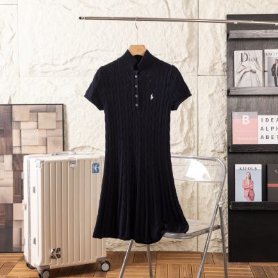 Premium Ralph Lauren Short-Sleeved Dress White Knit Embroidered Style