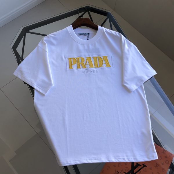 High Quality Prada Short Sleeves Black Cotton Logo Luxury