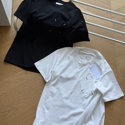 Best Selling Margiela Short Sleeves Black Cotton Embroidered Luxury