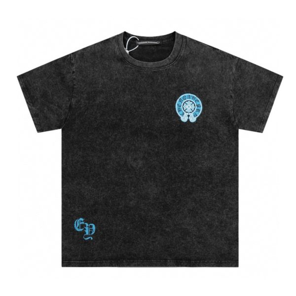 Luxury Chrome Hearts Short Sleeves Blue Cotton Washed Luxury