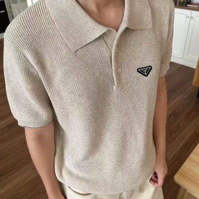 Luxury Prada Short-Sleeved Shirts Gray Cotton Elegant Luxury