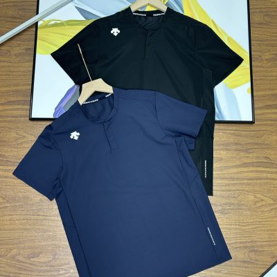 Luxury Descente Short-Sleeved Shirts Black Silk Casual Collection