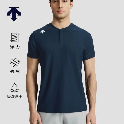 Premium Quality Descente Short-Sleeved Shirts Black Silk Casual Collection