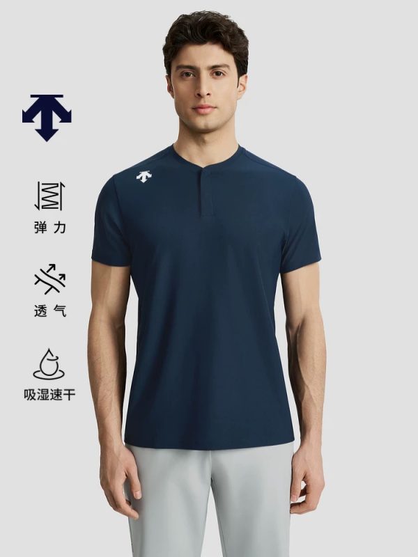 Premium Quality Descente Short-Sleeved Shirts Black Silk Casual Collection
